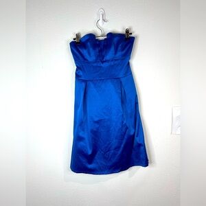 Mind Code Royal Blue Strapless Mini Dress Sweetheart Neckline Satin Pleated Zip